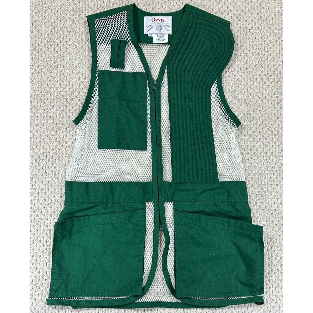 Vintage ORVIS Mesh Shooting Vest Size 38 Green/White Made in USA Multi Pockets